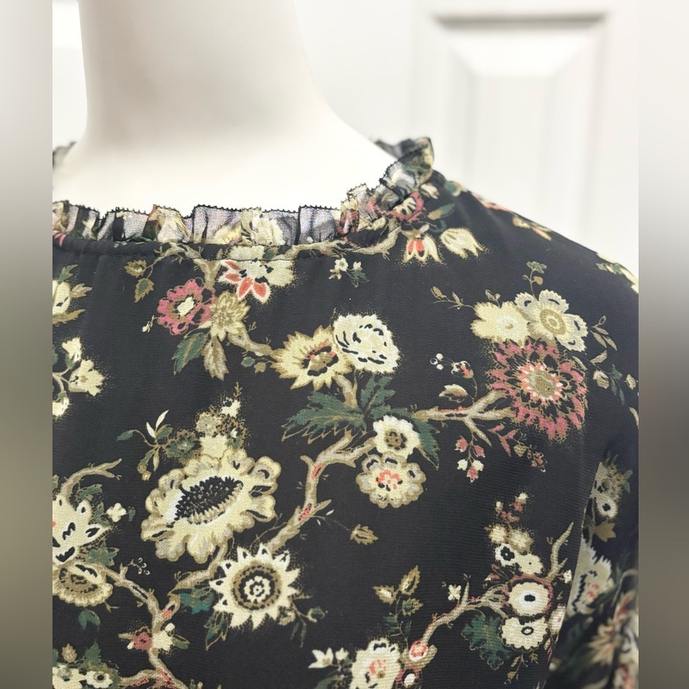 Aritzia Wilfred Lamare Ruffle Floral Mini Dress Open Back Peasant Prairie Sz XS - Picture 9 of 16